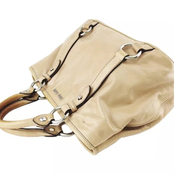 MIU MIU 2WAY shoulder bag logo beige leather Authentic USED T20115 - Picture 3 of 10